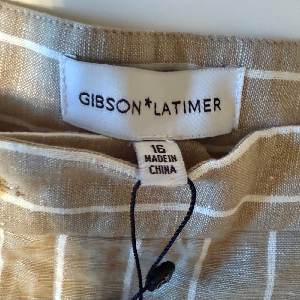 Gibson Latimer Linen Blend Shorts Womens 16 Biege Striped Basic Adjustable Waist - Picture 3 of 8